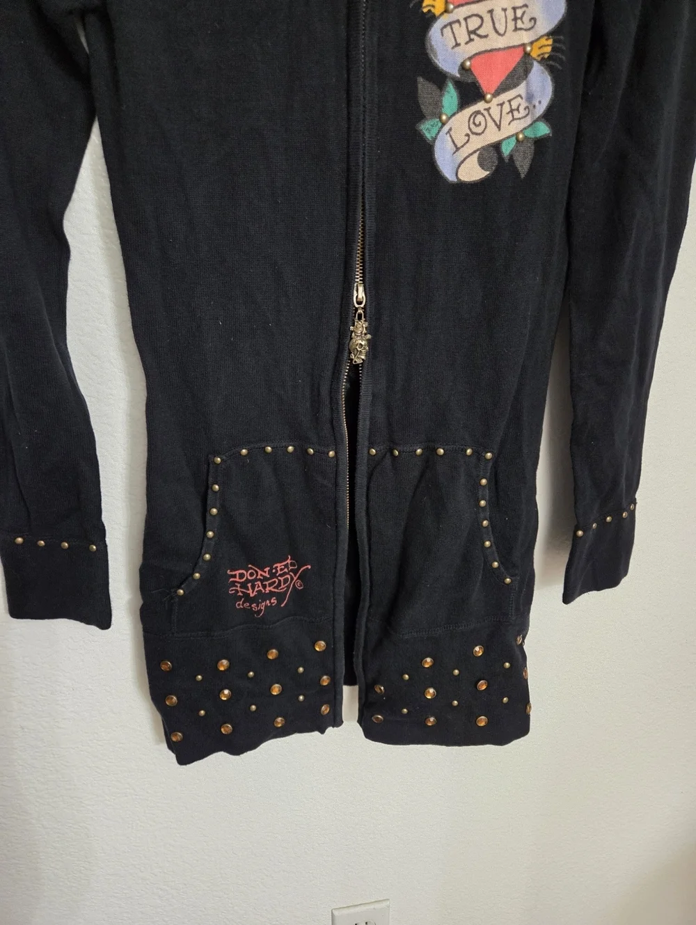 Ed Hardy Christian Audigier True Love Sweater Women's Size Xsmall Zip Up Y2K - Picture 9 of 15